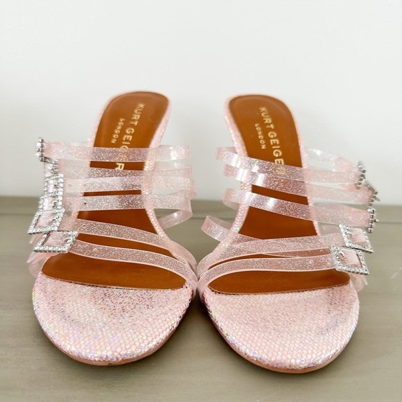 NEW Kurt Geiger London Pierra Vinyl Strap Embellished Buckle Dress Sandals pink - Picture 10 of 13